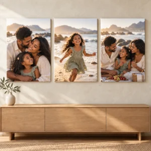 3 Extra Large Canvas Prints (80.9 x 102.5 cm) displayed as a photo canvas gallery on a living room wall
