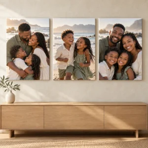 3 A2 Canvas Prints displayed as a photo canvas gallery on a living room wall