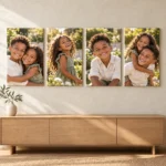 4 A4 Canvas Prints displayed as a photo canvas gallery on a living room wall