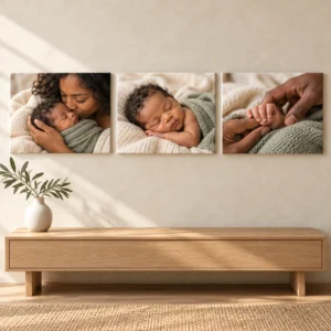 3 A3 Canvas Prints displayed as a photo canvas gallery on a living room wall