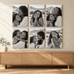 6 A5 Canvas Prints displayed as a photo canvas gallery on a living room wall