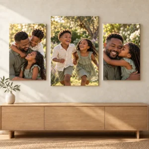 A4 and A5 Canvas Trio displayed as a photo canvas gallery on a living room wall