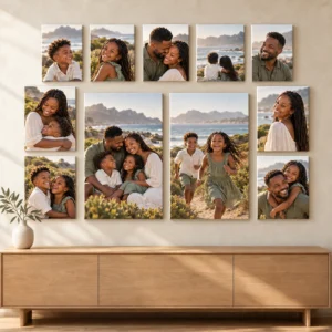 11 Canvas Gallery Set displayed as a photo canvas gallery on a living room wall