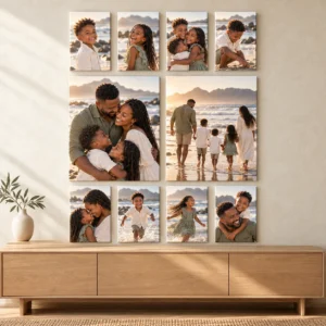 10 Canvas Gallery Set displayed as a photo canvas gallery on a living room wall