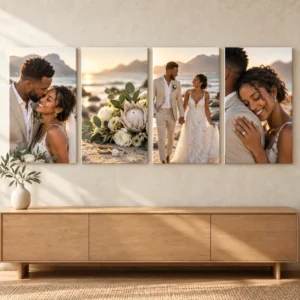 4 A3 Canvas Prints displayed as a photo canvas gallery on a living room wall