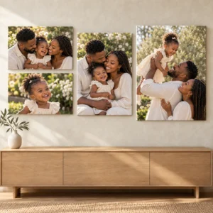 A2, A3 and A4 Four Canvas Set displayed as a photo canvas gallery on a living room wall