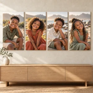 4 A2 Canvas Prints displayed as a photo canvas gallery on a living room wall