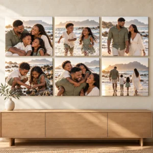 6 A2 Canvas Prints displayed as a photo canvas gallery on a living room wall