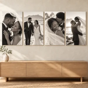 4 Large Canvas Prints (60 x 80 cm) displayed as a photo canvas gallery on a living room wall