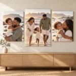 Extra Large and Large Canvas Trio displayed as a photo canvas gallery on a living room wall