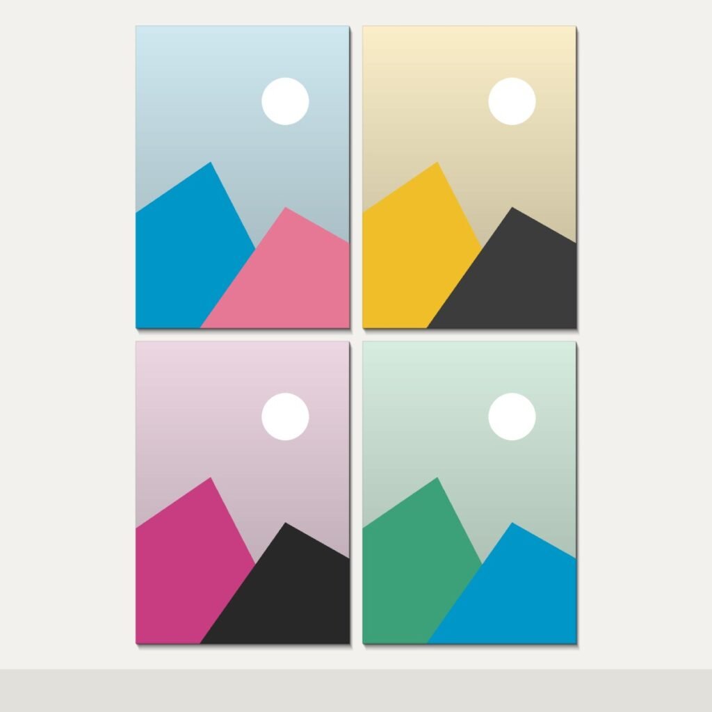 4 A4 Canvas Prints hung together on a wall