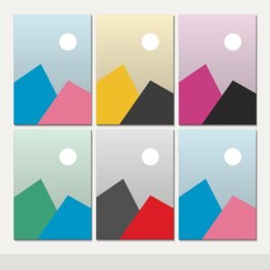 Illustration of the 6 A5 Canvas Prints combo: 6 canvases (6 A5 (14.8 x 21 cm)) hung together on a wall