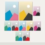 Illustration of the 10 Canvas Gallery Set combo: 10 canvases (2 A3 (29.7 x 42 cm), 8 A5 (14.8 x 21 cm)) hung together on a wall
