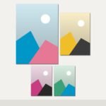 Illustration of the A2, A3 and A4 Four Canvas Set combo: 4 canvases (1 A2 (42 x 59.4 cm), 1 A3 (29.7 x 42 cm), 2 A4 (21 x 29.7 cm)) hung together on a wall