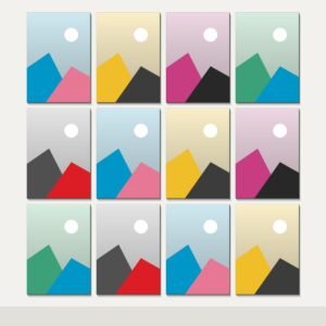 Illustration of the 12 A4 Canvas Prints combo: 12 canvases (12 A4 (21 x 29.7 cm)) hung together on a wall