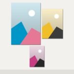 Illustration of the A2, A3 and A4 Canvas Trio combo: 3 canvases (1 A2 (42 x 59.4 cm), 1 A3 (29.7 x 42 cm), 1 A4 (21 x 29.7 cm)) hung together on a wall